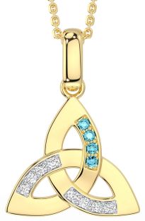 Diamond Aquamarine Gold Silver Celtic Trinity Knot Necklace