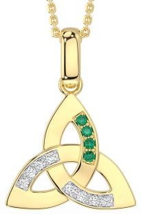 Diamond Emerald Gold Silver Celtic Trinity Knot Necklace