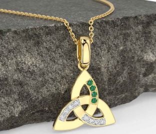 Diamond Emerald Gold Silver Celtic Trinity Knot Necklace