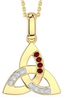 Diamond Garnet Gold Silver Celtic Trinity Knot Necklace