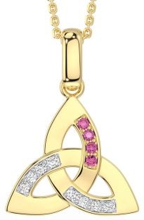Diamond Pink Tourmaline Gold Silver Celtic Trinity Knot Necklace