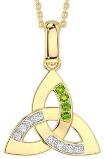 Diamond Peridot Gold Silver Celtic Trinity Knot Necklace