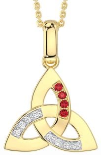 Diamond Ruby Gold Silver Celtic Trinity Knot Necklace