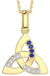 Diamond Sapphire Gold Silver Celtic Trinity Knot Necklace