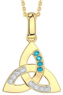 Diamond Topaz Gold Silver Celtic Trinity Knot Necklace