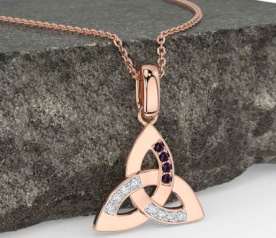 Diamond Alexandrite Rose Gold Celtic Trinity Knot Necklace