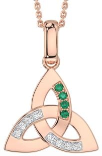 Diamond Emerald Rose Gold Celtic Trinity Knot Necklace