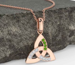 Diamond Peridot Rose Gold Celtic Trinity Knot Necklace