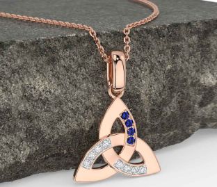 Diamond Sapphire Rose Gold Celtic Trinity Knot Necklace