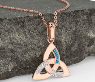 Diamond Topaz Rose Gold Celtic Trinity Knot Necklace