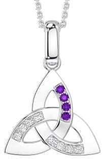 Diamond Amethyst Silver Celtic Trinity Knot Necklace