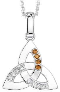 Diamond Citrine Silver Celtic Trinity Knot Necklace