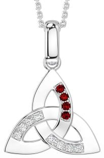 Diamond Garnet Silver Celtic Trinity Knot Necklace