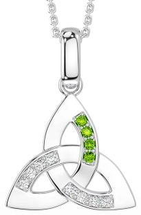 Diamond Peridot Silver Celtic Trinity Knot Necklace