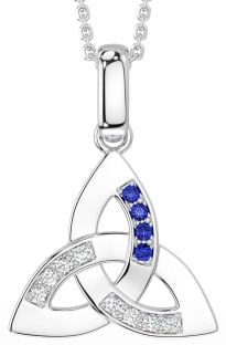 Diamond Sapphire Silver Celtic Trinity Knot Necklace