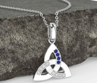 Diamond Sapphire Silver Celtic Trinity Knot Necklace