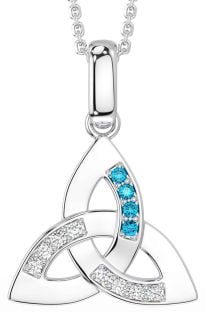 Diamond Topaz Silver Celtic Trinity Knot Necklace