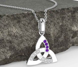 Diamond Amethyst White Gold Celtic Trinity Knot Necklace