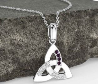 Diamond Alexandrite White Gold Celtic Trinity Knot Necklace