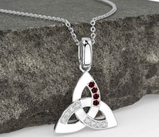 Diamond Garnet White Gold Celtic Trinity Knot Necklace