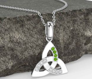 Diamond Peridot White Gold Celtic Trinity Knot Necklace