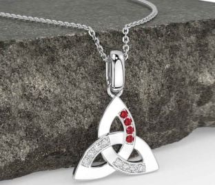 Diamond Ruby White Gold Celtic Trinity Knot Necklace