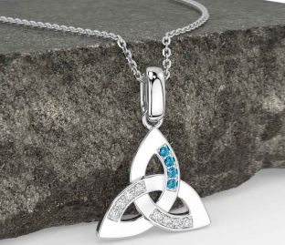 Diamond Topaz White Gold Celtic Trinity Knot Necklace