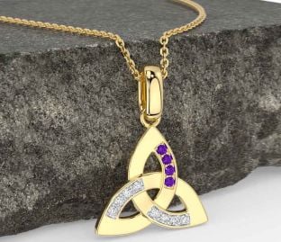Diamond Amethyst Gold Celtic Trinity Knot Necklace
