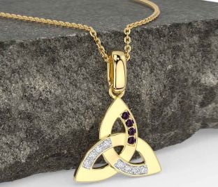 Diamond Alexandrite Gold Celtic Trinity Knot Necklace