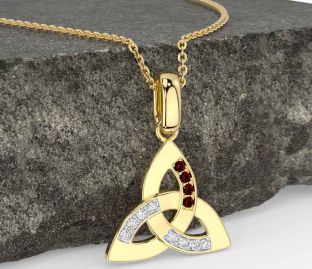 Diamond Garnet Gold Celtic Trinity Knot Necklace