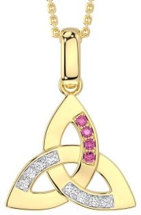 Diamond Pink Tourmaline Gold Celtic Trinity Knot Necklace