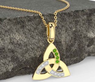 Diamond Peridot Gold Celtic Trinity Knot Necklace