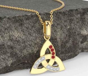 Diamond Ruby Gold Celtic Trinity Knot Necklace