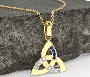 Diamond Sapphire Gold Celtic Trinity Knot Necklace