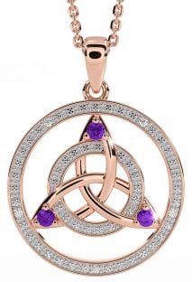 Diamond Amethyst Rose Gold Silver Celtic Trinity Knot Necklace