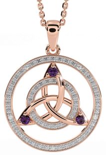 Diamond Alexandrite Rose Gold Silver Celtic Trinity Knot Necklace