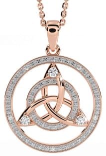 Diamond Rose Gold Silver Celtic Trinity Knot Necklace