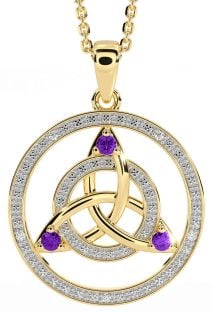 Diamond Amethyst Gold Silver Celtic Trinity Knot Necklace