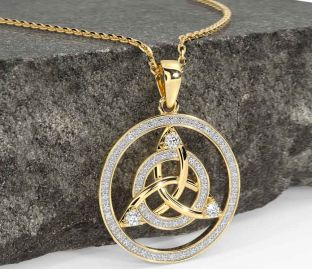 Diamond Gold Silver Celtic Trinity Knot Necklace