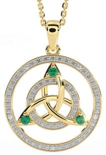 Diamond Emerald Gold Silver Celtic Trinity Knot Necklace