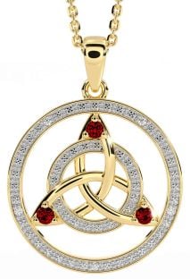 Diamond Garnet Gold Silver Celtic Trinity Knot Necklace