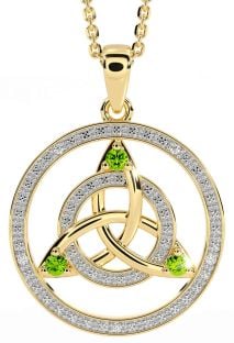 Diamond Peridot Gold Silver Celtic Trinity Knot Necklace