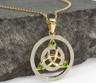 Diamond Peridot Gold Silver Celtic Trinity Knot Necklace