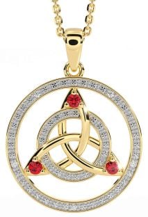 Diamond Ruby Gold Silver Celtic Trinity Knot Necklace