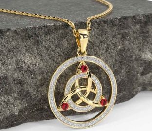 Diamond Ruby Gold Silver Celtic Trinity Knot Necklace