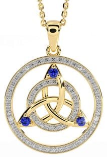 Diamond Sapphire Gold Silver Celtic Trinity Knot Necklace