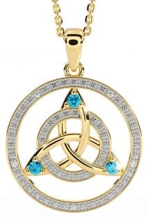 Diamond Topaz Gold Silver Celtic Trinity Knot Necklace