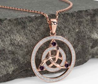 Diamond Alexandrite Rose Gold Celtic Trinity Knot Necklace