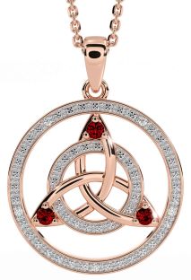 Diamond Garnet Rose Gold Celtic Trinity Knot Necklace