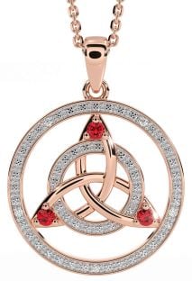 Diamond Ruby Rose Gold Celtic Trinity Knot Necklace